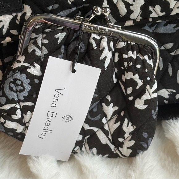 Vera Bradley Black and White Floral laptop Bag with coin Pouch - Picture 2 of 12